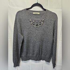 D. Exterior Italian Cashmere Blend Embellished Gray Luxury Sweater Sz L